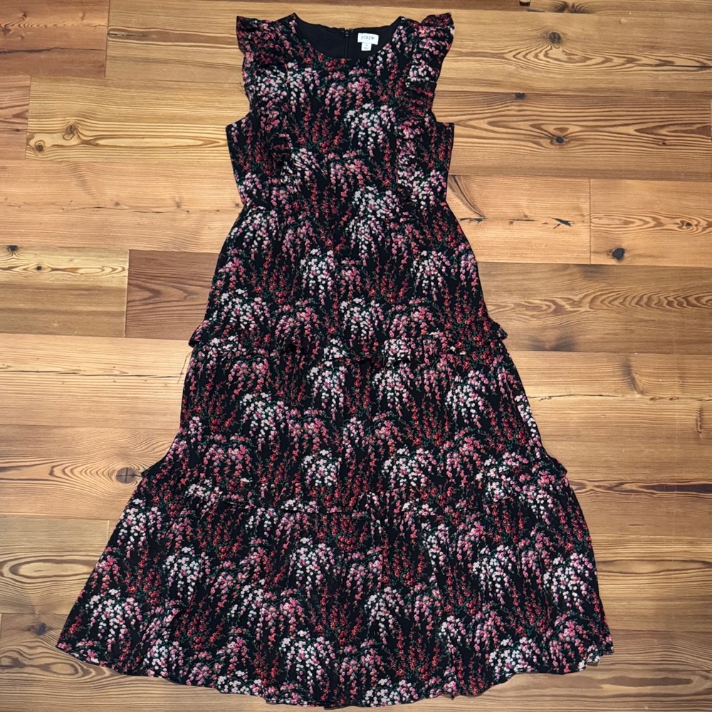 J. Crew Factory Black Maxi Dress with Pink & Green Floral Print